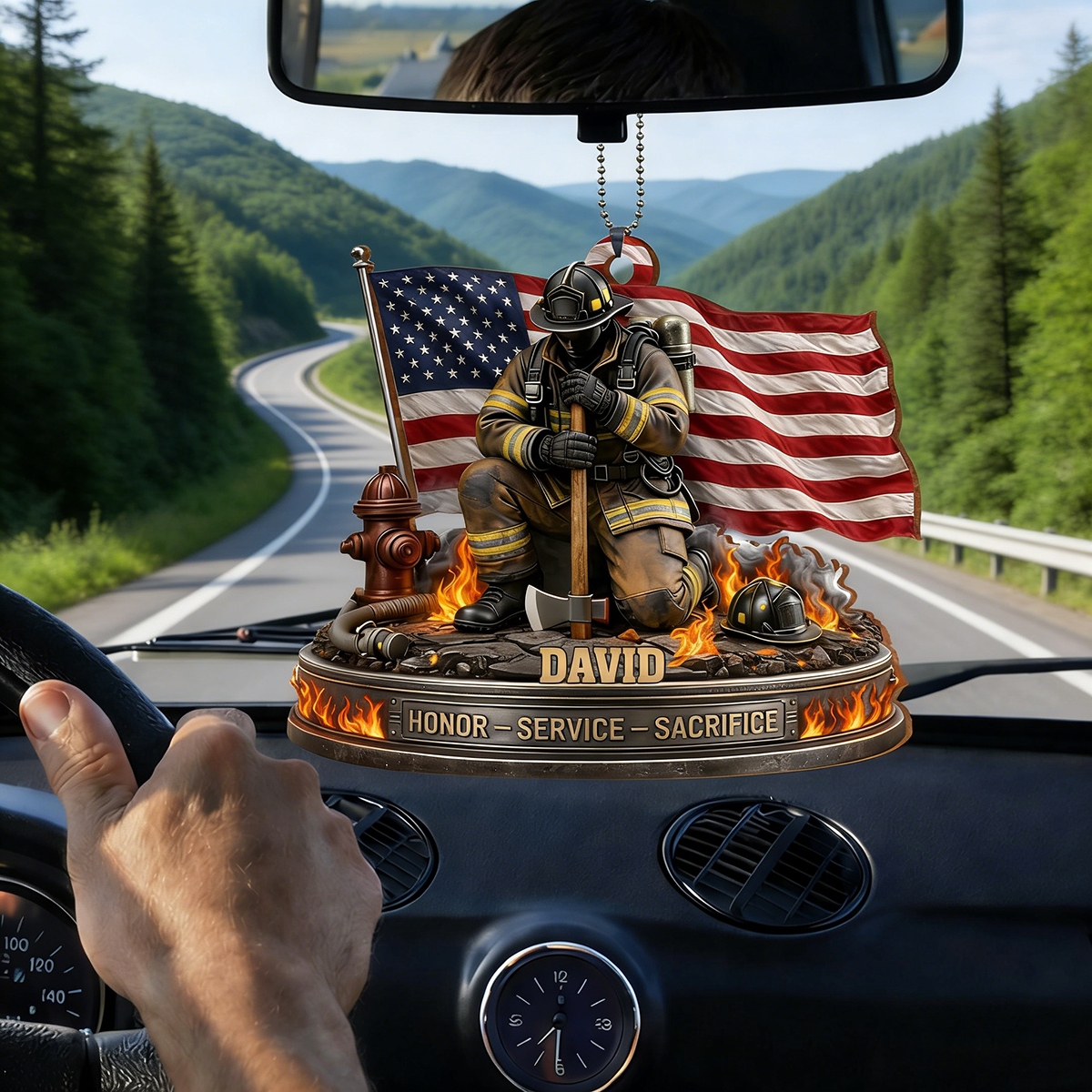 Personalized Honor Service Sacrifice Firefighter Car Wood Ornament With Name | Unique Gift For Firefighters