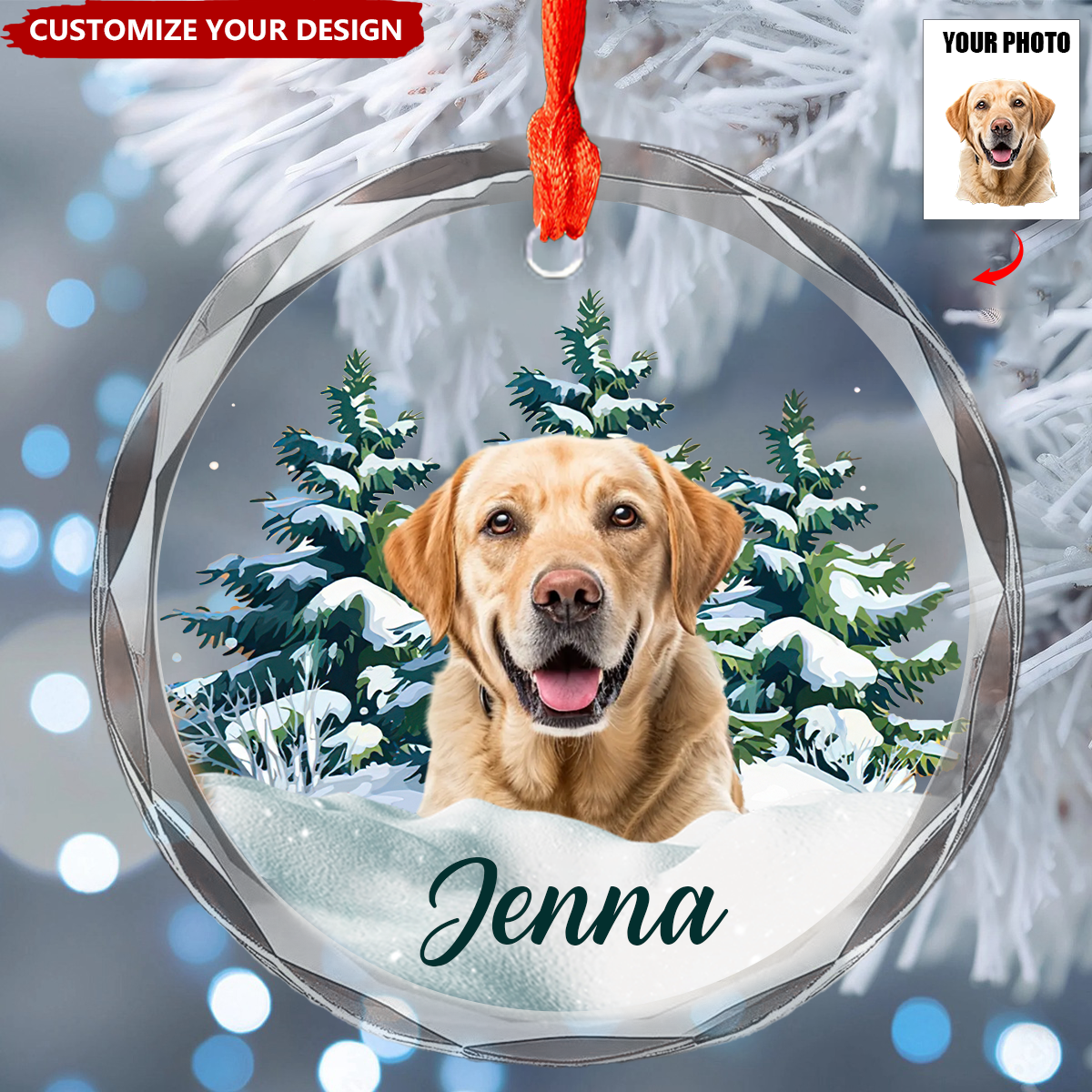Personalized Photo Dog Glass Ornament with Name - Custom Christmas Gift For Pet Owners & Pet Lovers