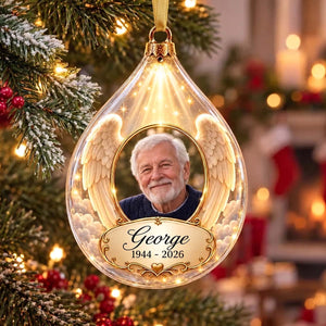 Personalized Angel Wings Photo Memorial Ornament | Christmas Memorial Keepsake Gift For Grieving Family