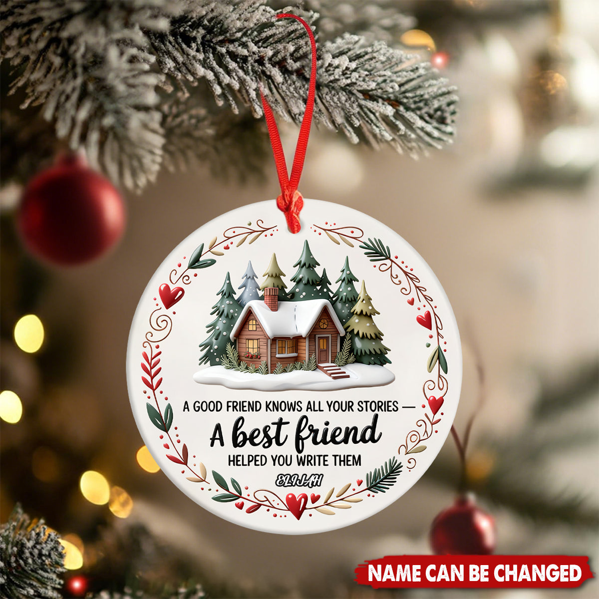 Personalized Best Friend Round Christmas Ceramics Ornament With Name Unique Christmas Gift For Friend Soulmate