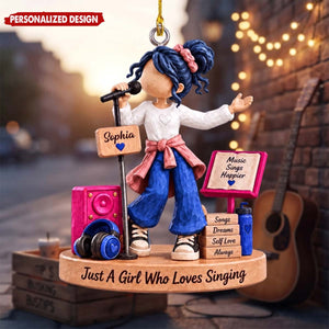 Personalized Singing Girl Acrylic Ornament, Singer Vocalist Tree Decor, Music Lover Christmas Keepsake