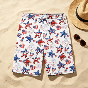 Men's America 250 Patriotic Starfish Hawaiian Shorts | 4th Of July USA Flag Swim Trunks