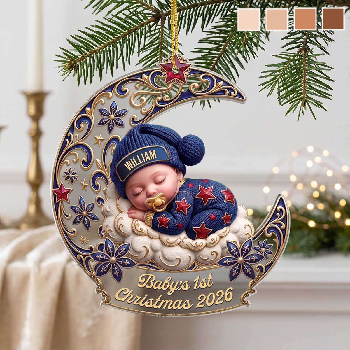 Personalized "Sleeping Baby on Moon" Acrylic Ornament | Baby's 1st Christmas Keepsake Gift for Family