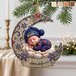 Personalized "Sleeping Baby on Moon" Acrylic Ornament | Baby's 1st Christmas Keepsake Gift for Family