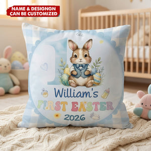 Personalized Baby's First Easter Bunny Pillow With Color & Name, Gift For Kid