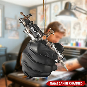 Personalized Tattoo Gun 2D Flat Acrylic Ornament With Name - Christmas Decor Birthday Gift For Tattoo Artist