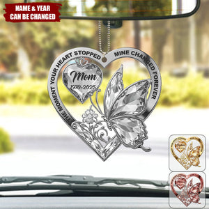Personalized Memorial Butterfly & Heart Car Ornament With Name & Year & Color | Soul-Stirring Sympathy Bereavement Gift For Loss Of Loved One