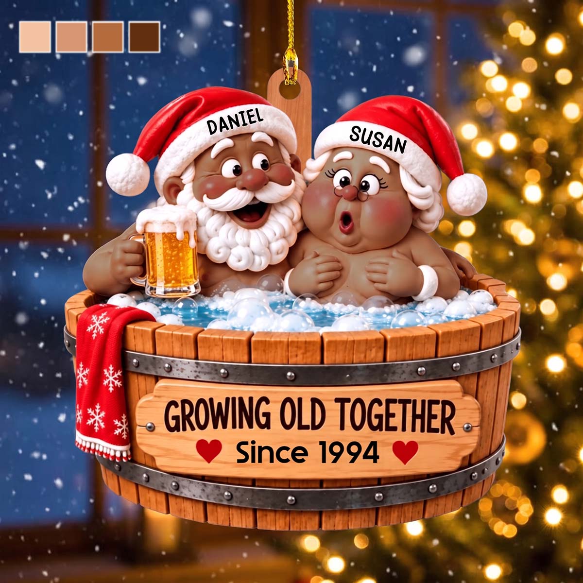 Couple Hot Tub Growing Old Together Christmas - Personalized Wood Ornament