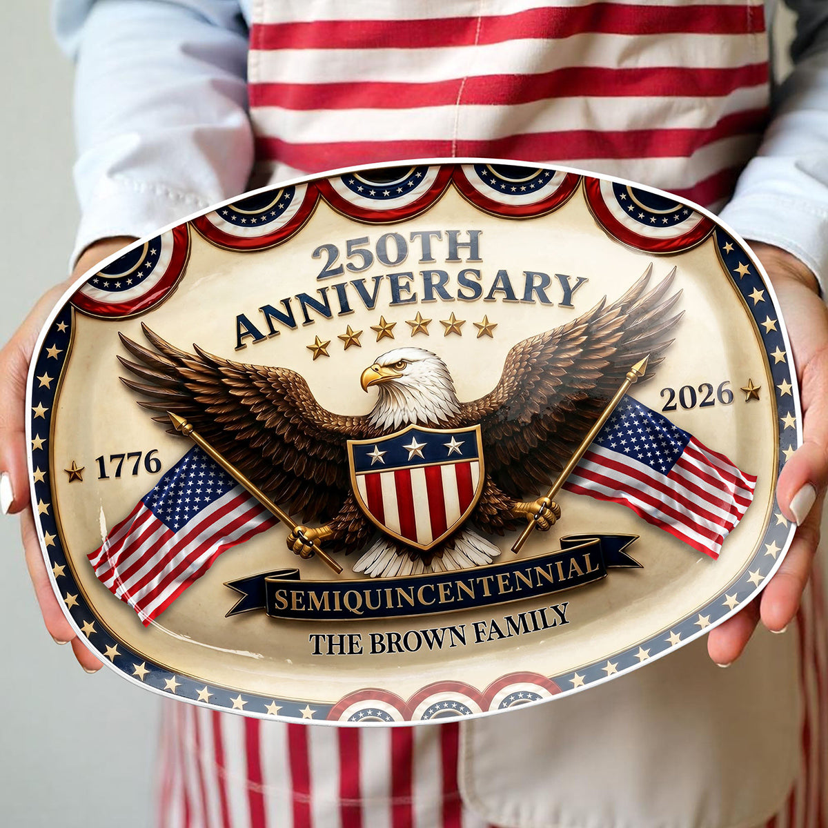 Personalized USA 250th Anniversary Serving Plate | 1776-2026 Patriotic Decorative Gift For Family