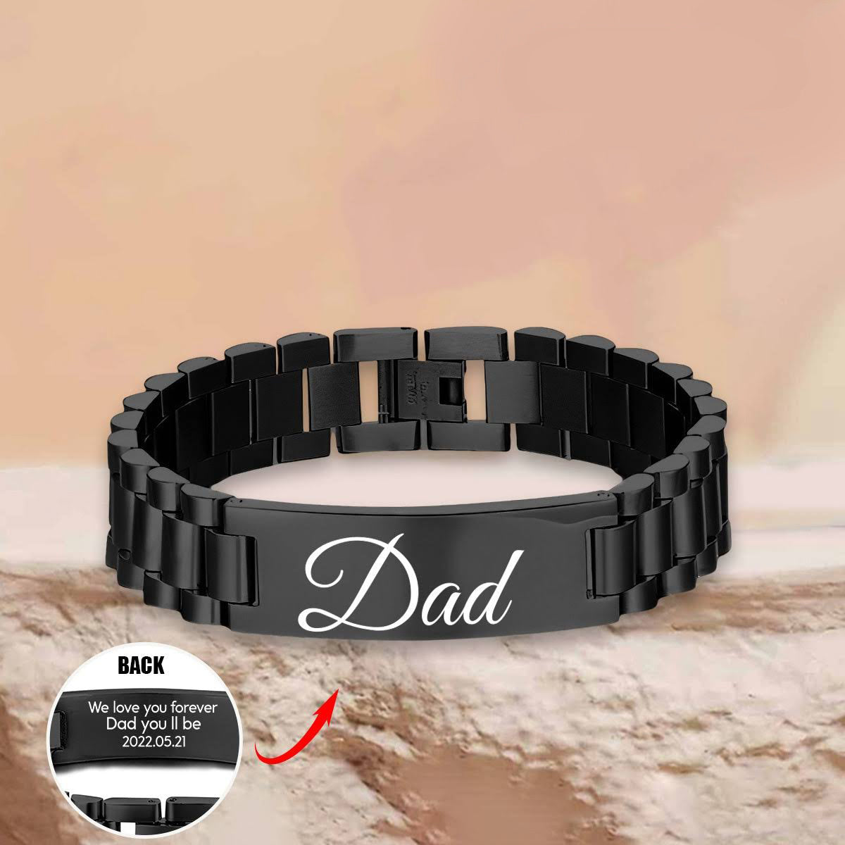 Masculine Watch Band Stainless Steel Link Bracelet Personalized Engraved DAD Gift for Men DAD Father - Personalized Bracelet