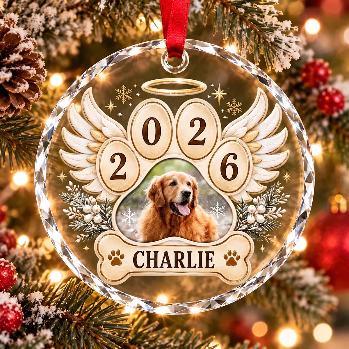 Personalized Pet Memorial Glass Ornament 2026 | Christmas Remembrance Gift For Pet Lover