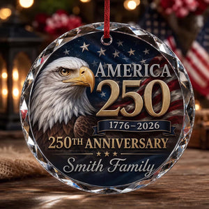 Personalized Bald Eagle America 250th Glass Ornament | 1776-2026 Patriotic Christmas Family Keepsake