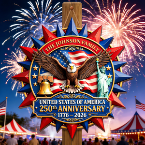 Personalized United States Anniversary Wood Sign With Family Name | Independence Day Gift For Family