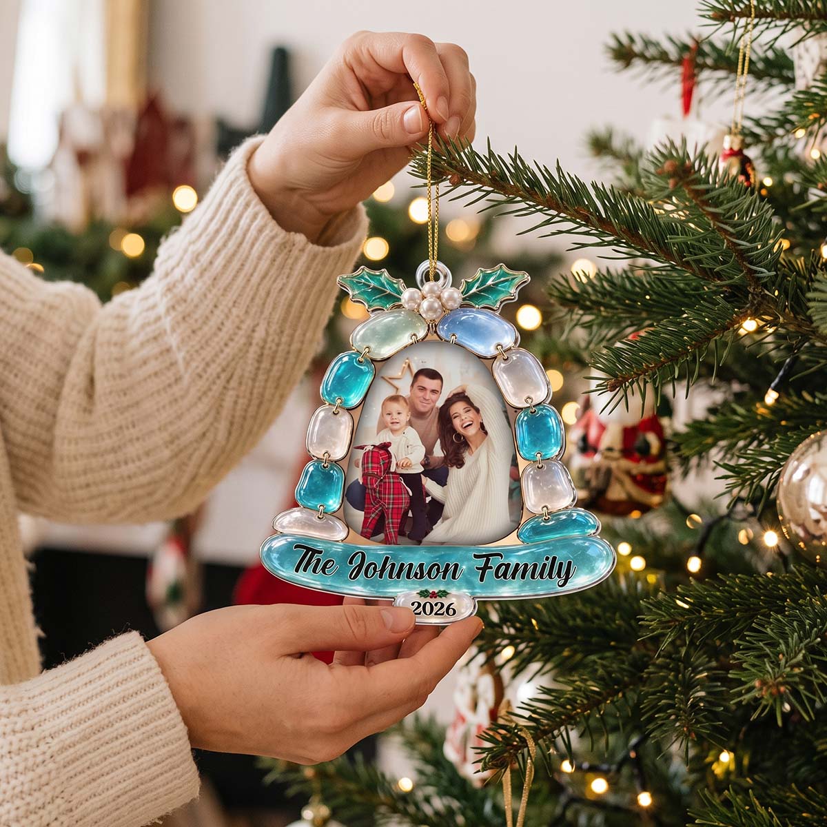 Personalized "The Family Bell" Sea Glass Style Acrylic Ornament | Christmas Family Keepsake Gift