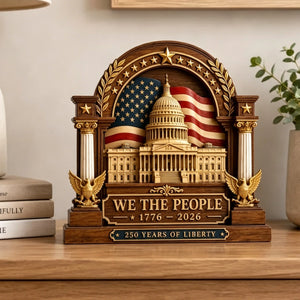 America 250th Anniversary Wooden Block Desk Ornament | 1776-2026 US Flag 4th Of July Home Decor