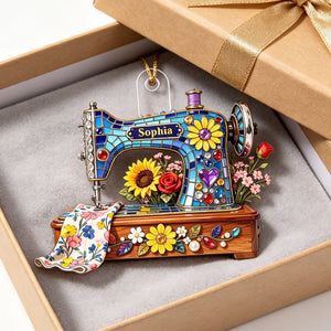 Custom Name 3D Effect Sewing Machine Ornament | Personalized Flower Gift For Tailor Decor Pendant