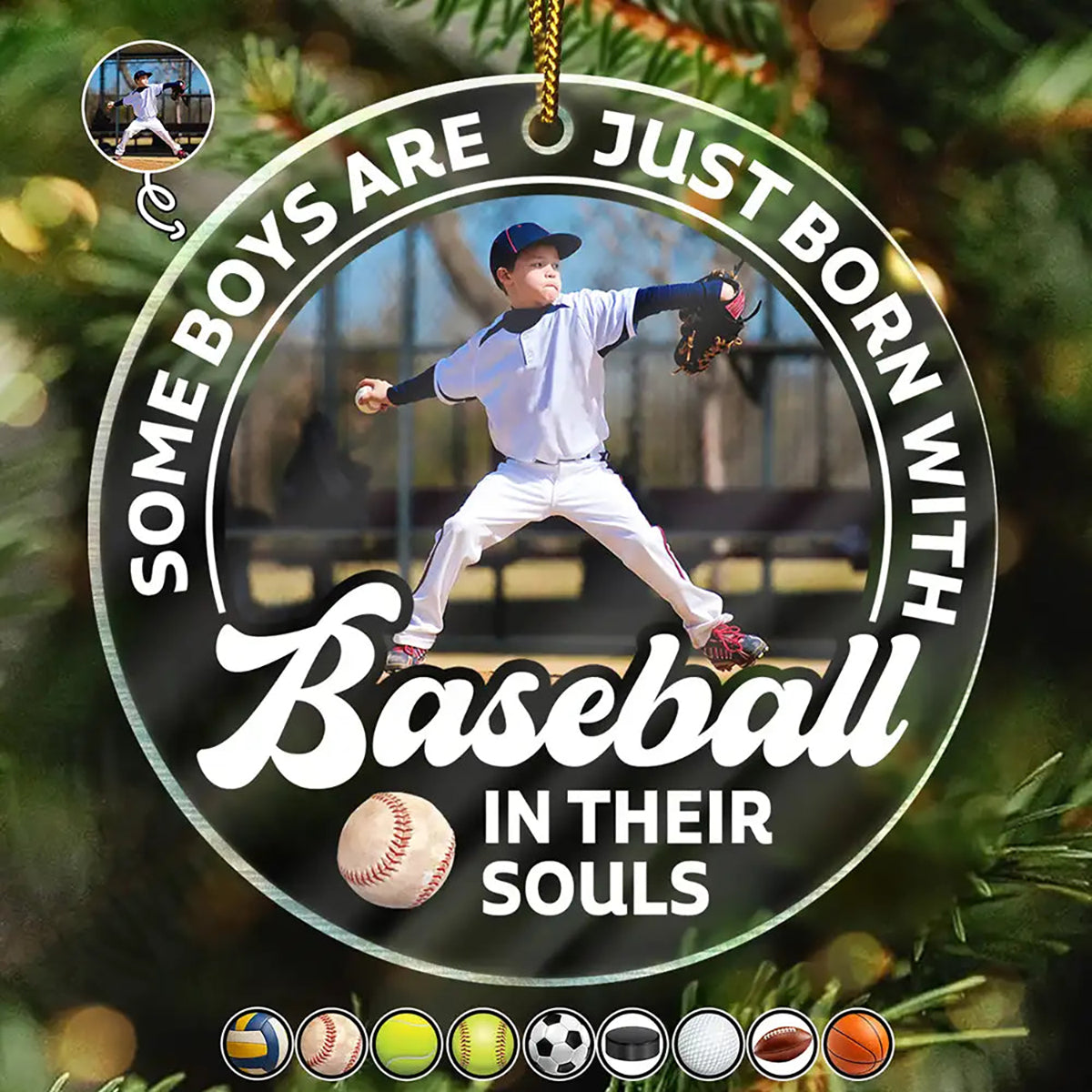 Personalized Acrylic Christmas Ornament "Born With ball In Their Souls" | Sports Youth Keepsake Gift