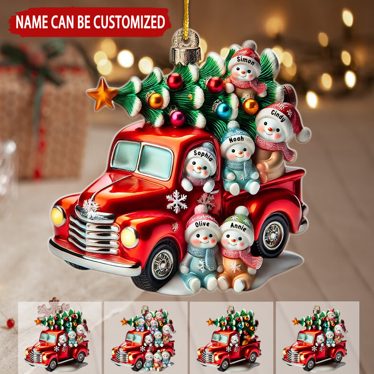 Personalized Nana's Cute Little Snowmen Christmas Ornament | Name Customized | Red Truck Snowman Christmas Tree | Warm Gift for Holiday Homes