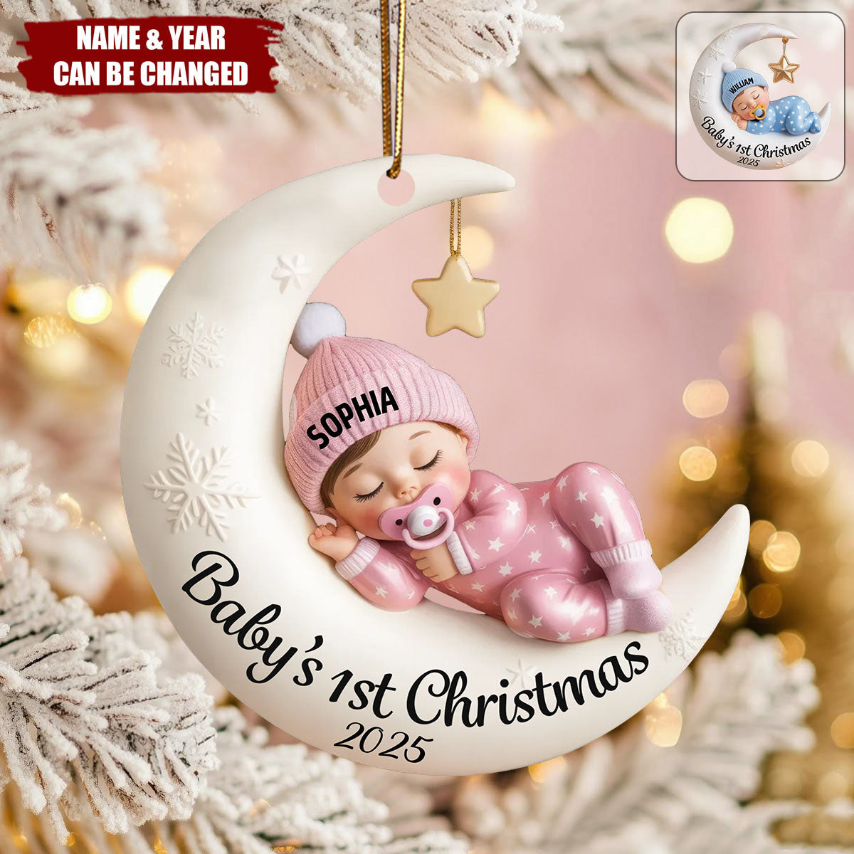 Personalized Moon Baby 1st Christmas Ornament With Name & Year Baby Shower Gift For Family