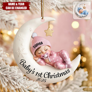 Personalized Moon Baby 1st Christmas Ornament With Name & Year Baby Shower Gift For Family