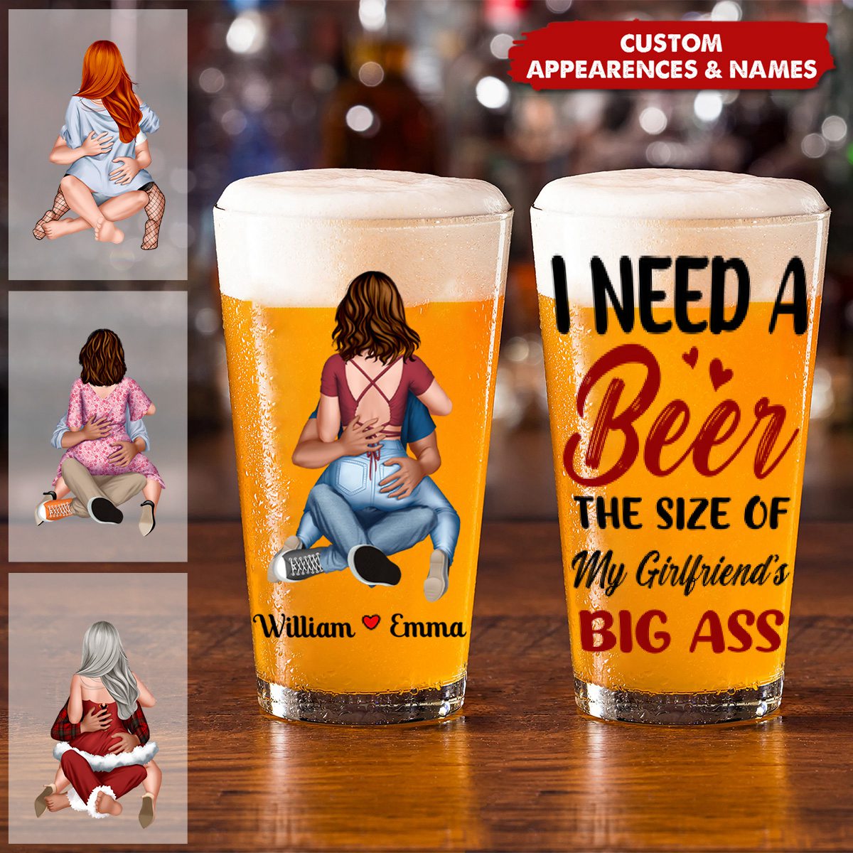 Customized Name And Photo Beer Glass - Exclusive For Couples & Lovers, Romantic Anniversary, Birthday, Christmas Souvenir