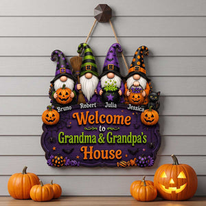 Personalized Wooden Sign With Halloween Gnomes & Pumpkins | Unique Gift For Grandparents