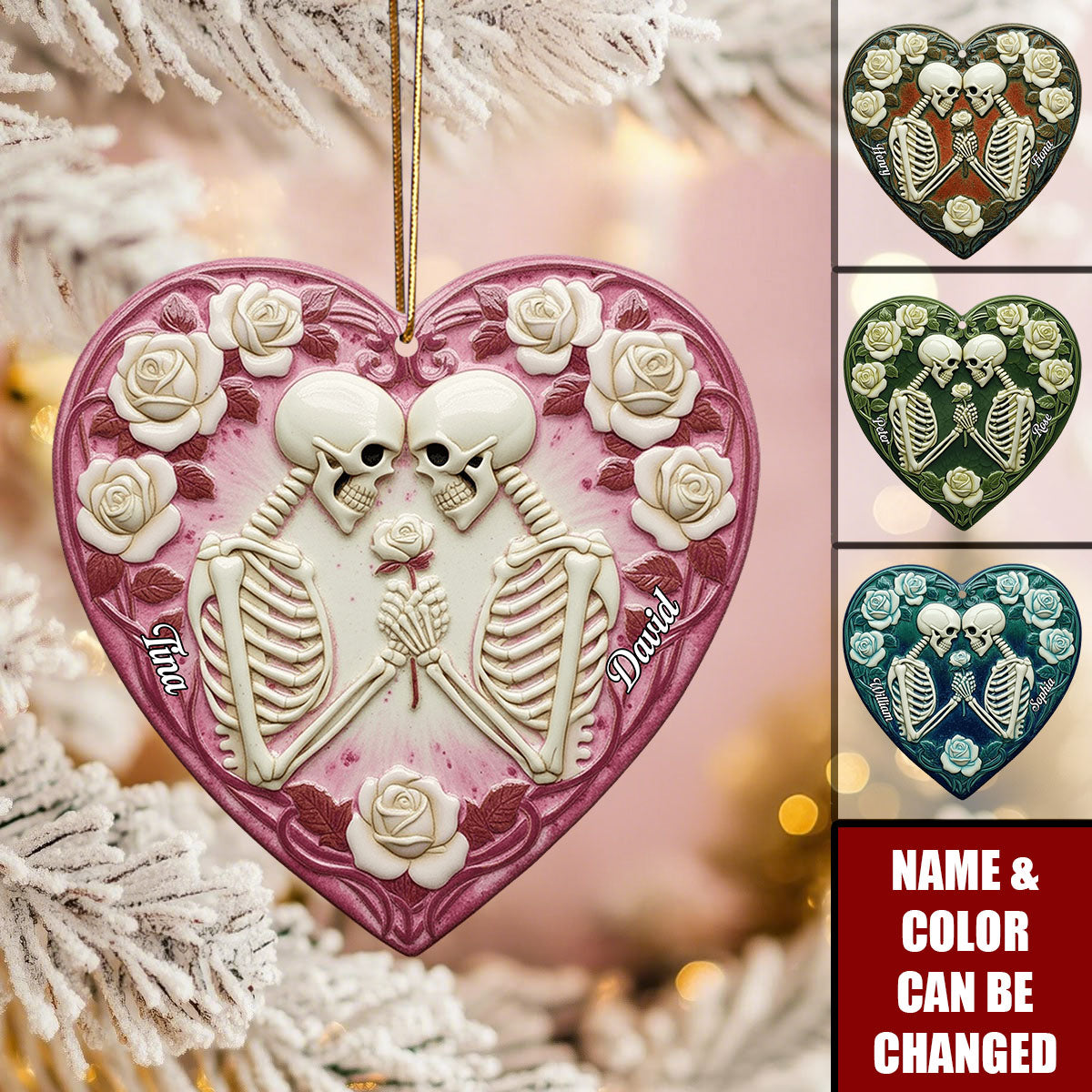 Personalized Eternal Love Skeleton Couple Ornament With Names & Color - "Till Death Do Us Part" Gift For Couple