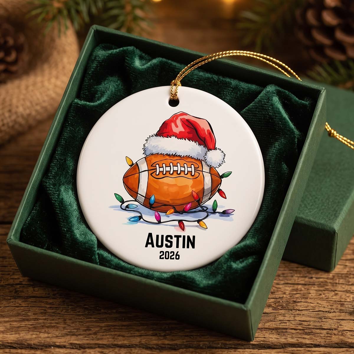 Personalized Football Ceramic Ornament | Sports Player Keepsake, Football Coach Team Christmas Gift Idea