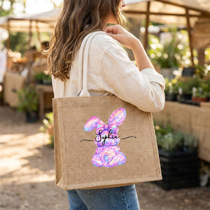 Personalized Easter Bunny Jute Tote Bag With Name - Perfect for Kids Egg Hunts & Spring Celebrations