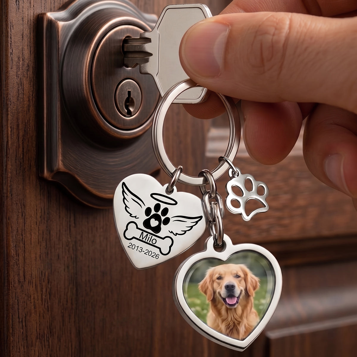 Personalized Pet Memorial Keychain - "Forever In My Heart" With Your Pet's Photo For Pet Parents