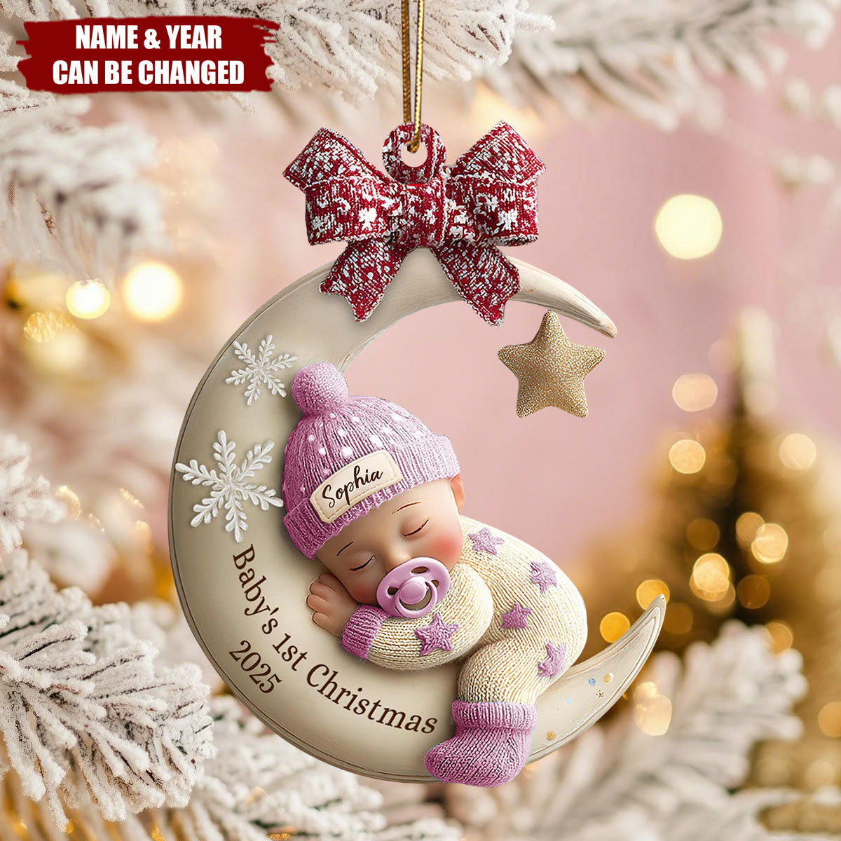 Personalized Moon Angel Baby Christmas Ornament With Name Year | Celebrate Newborn's First Christmas Joy For Family