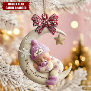 Personalized Moon Angel Baby Christmas Ornament With Name Year | Celebrate Newborn's First Christmas Joy For Family