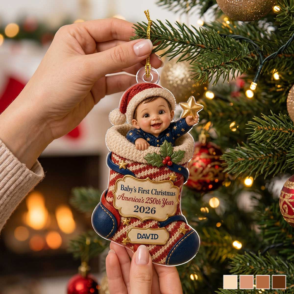 Personalized Acrylic Ornament With Smiling Baby Holding A Star | Creative First Christmas Gift For Family