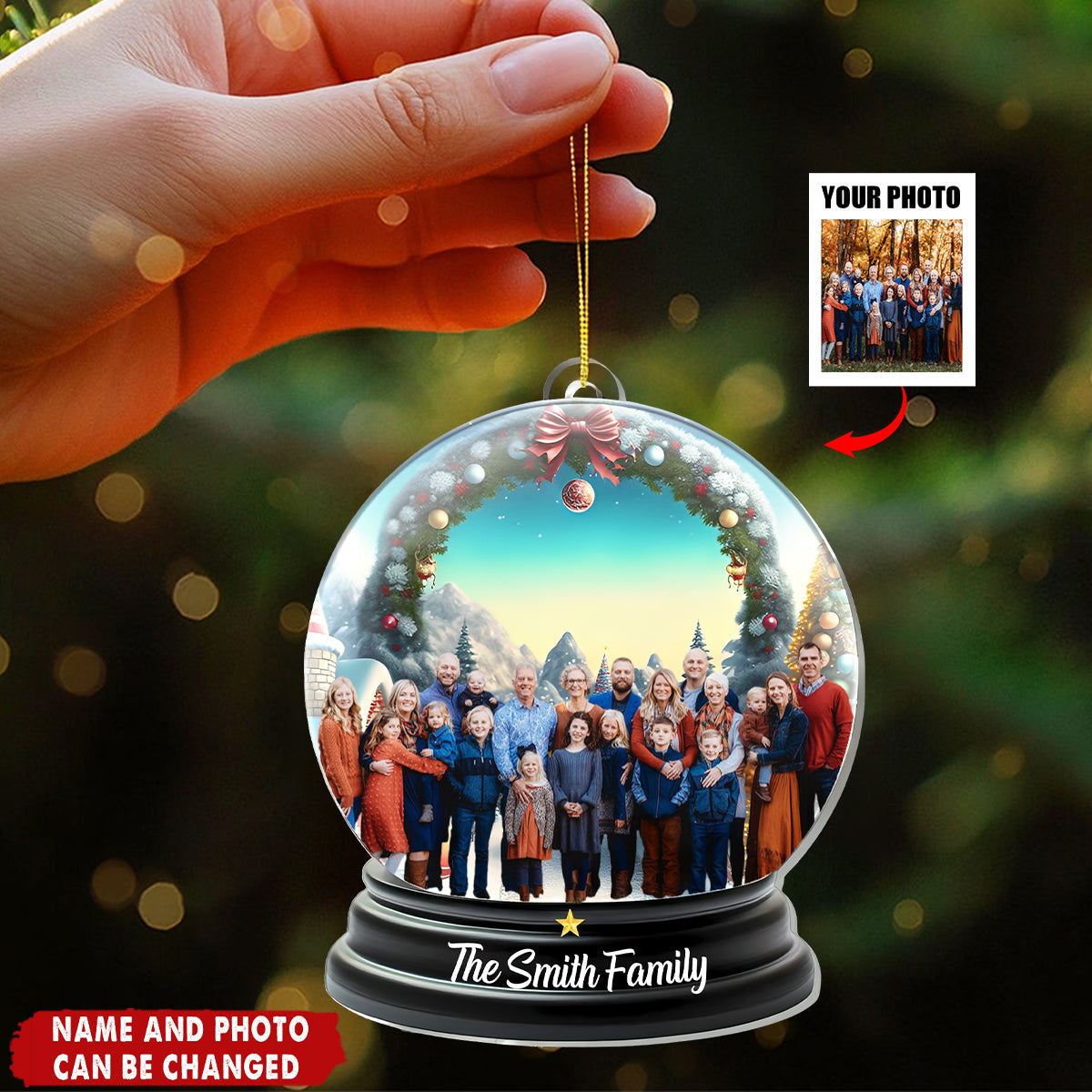Personalized Family Photo Christmas Ornament With Last Name, Seal The Family Memory In Romantic Acrylic Decoration