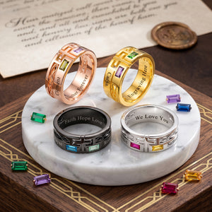 Personalized Cross Birthstone Hollow Ring | Father's Day Birthday Anniversary Gift For Dad Grandpa Men