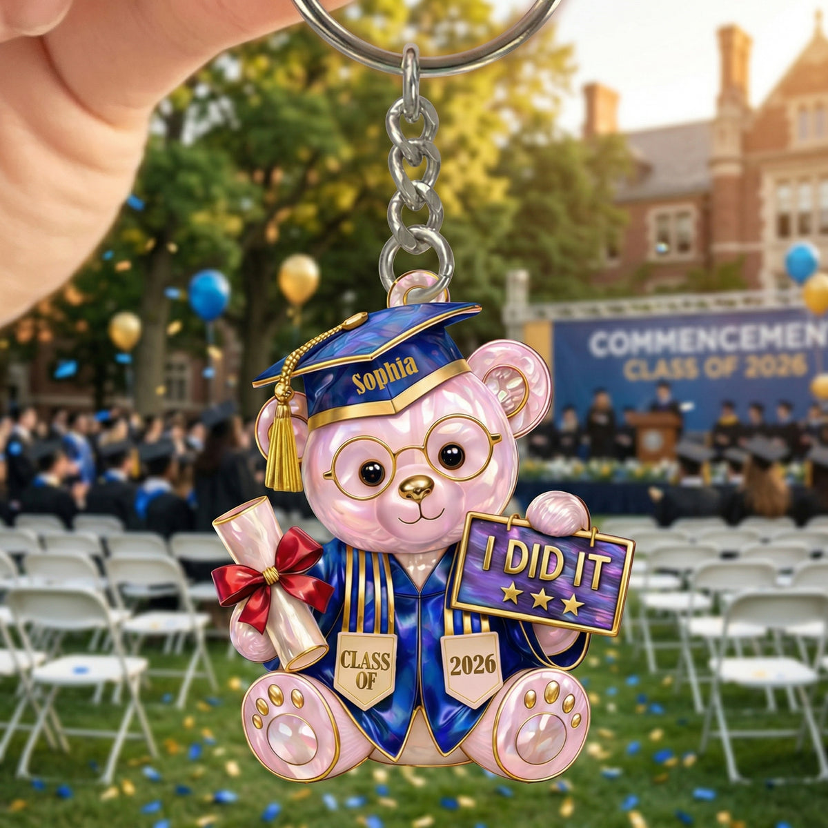 Personalized "I Did It" Class Of Graduation Bear Acrylic Keychain | Graduation Gift For Her Him