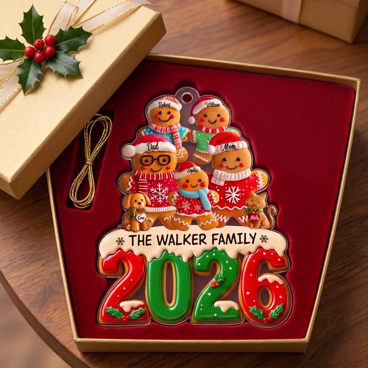 Personalized Gingerbread Family Christmas Tree Acrylic Ornament | Holiday Keepsake Gift For Family