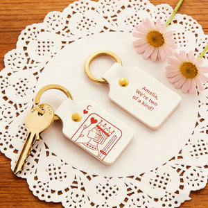 Personalized Playing Card Queen Leather Keychain With Initials & Message - Valentine's Day Gift For Couples
