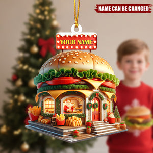Personalized Burger Christmas Ornament With Name,Fun Unique Christmas Gift For the Burger Lover