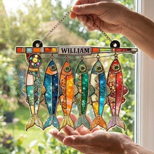 Personalized "A Day Spent Fishing" Glass Suncatcher Ornament With Name | Fishing Lover Gift For Dad Husband Grandpa
