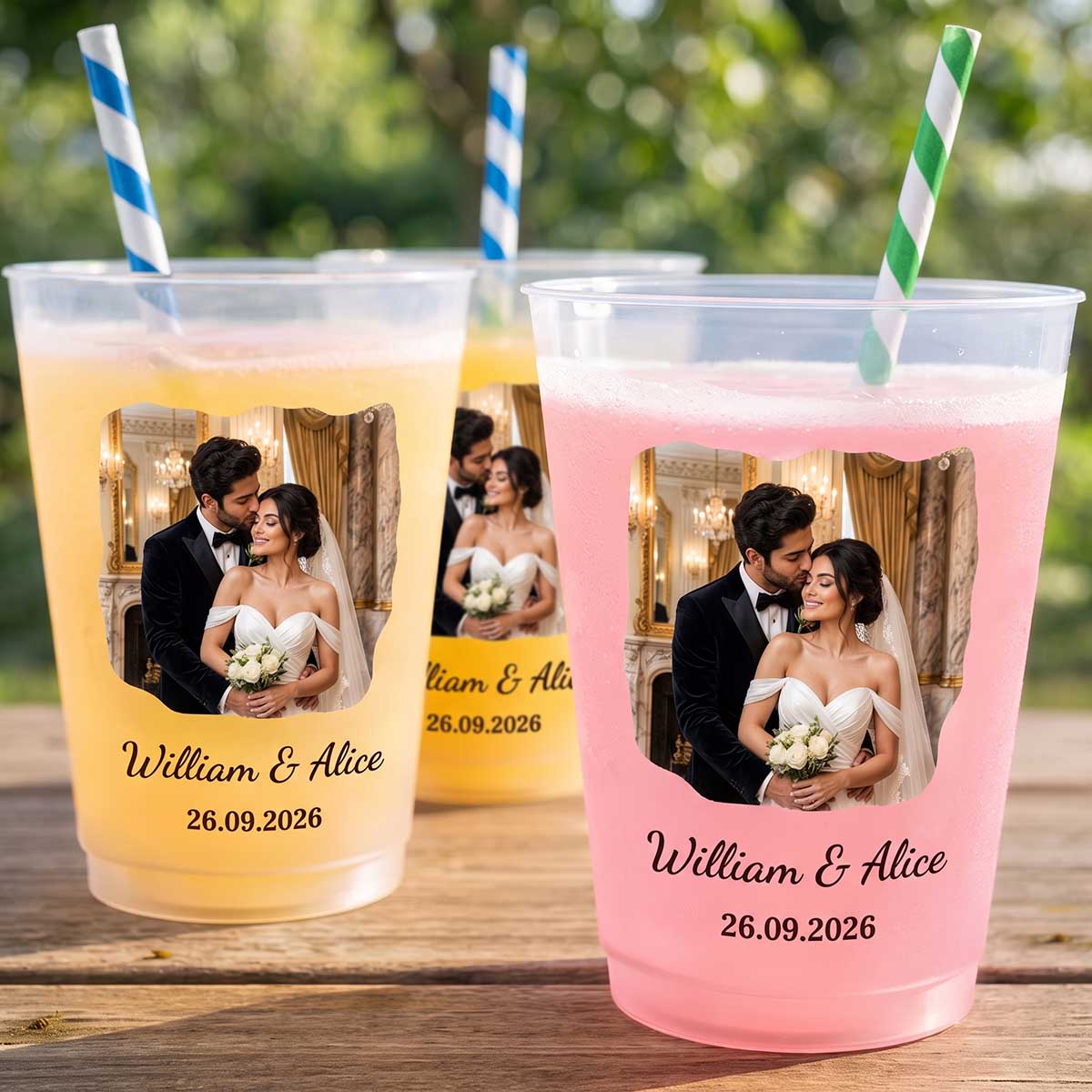 Personalized Couple Wedding Photo Frosted Plastic Cups | Wedding Reception Decorations