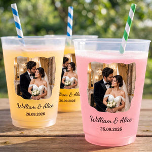 Personalized Couple Wedding Photo Frosted Plastic Cups | Wedding Reception Decorations