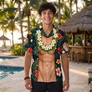 Personalized Face Hawaiian Shirt | Tropical Vacation Button Up, Beach Gift for Men