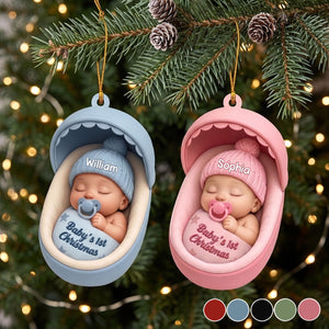 Personalized Baby's 1st Christmas Acrylic Ornament - Sleeping Baby Newborn Keepsake Gift For Family