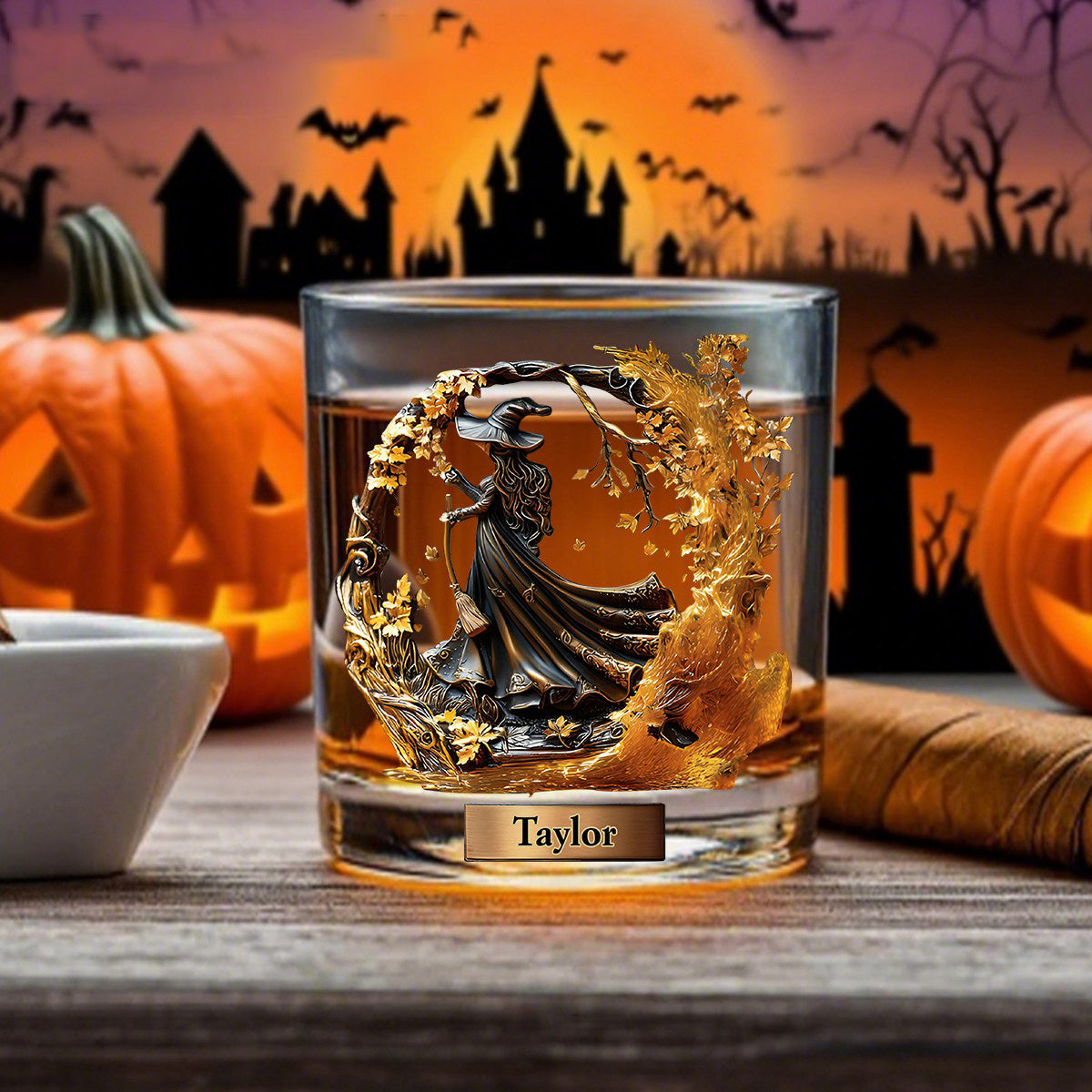 Personalized Beautiful Witch Whisky Glass - Custom With Name | Unique Gift For Halloween & Birthdays For Magic Lover