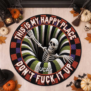 Personalized Halloween Skeleton Doormat With "This Is Our Happy Place" | 3D Effect Home Decor For Gothic Lovers