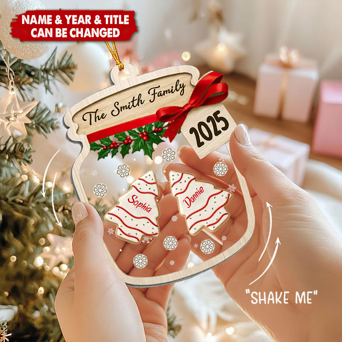 Personalized "A Jar Full of Love" 3 Layers Shaker Ornament With 2-6 Names & Year Christmas Birthday Gifts For Family