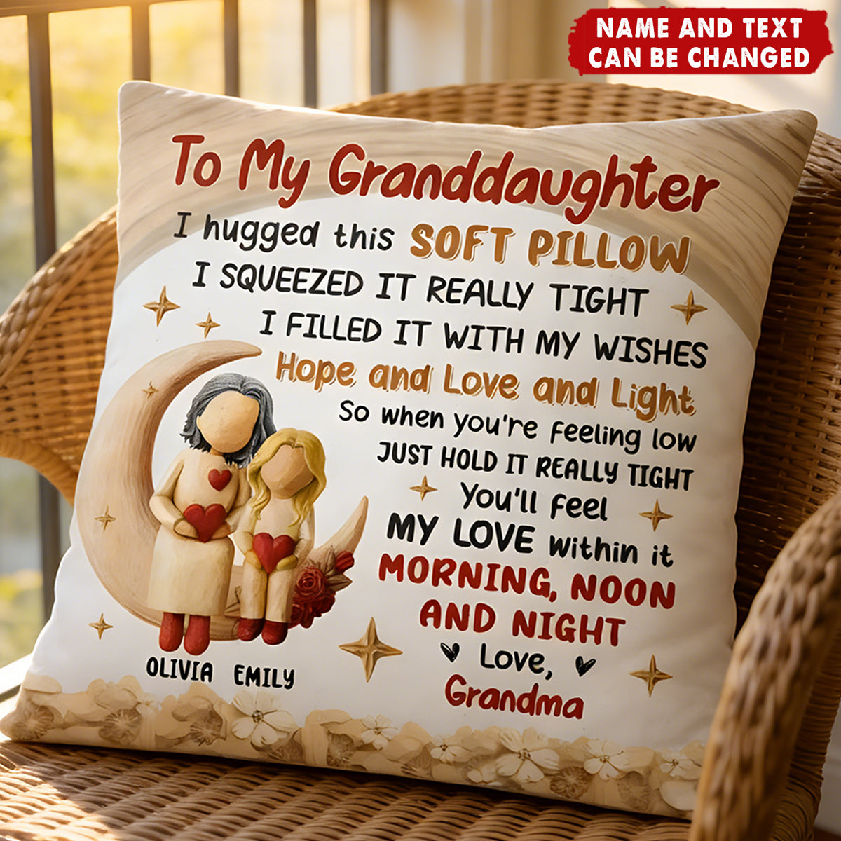 Personalized Grandmother To Grandchildren Soft Hugging Pillow With Names & Text - Heartfelt Birthday Gift For Boy Girl