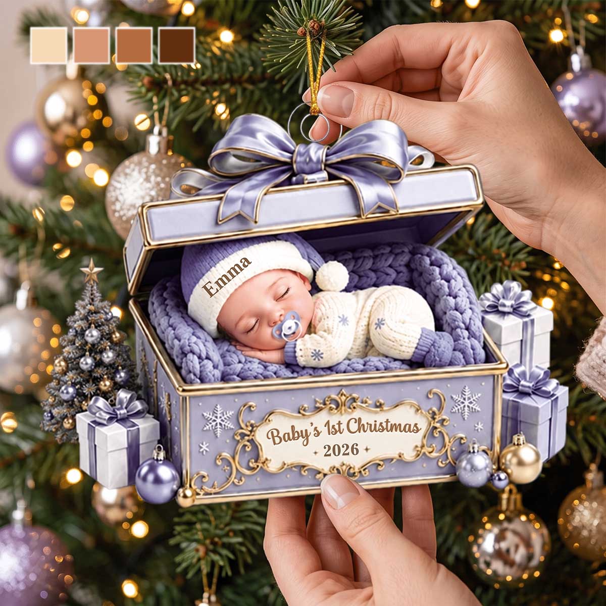 Personalized Christmas Acrylic Ornament With Sleeping Baby In Gift Box | Baby’s 1st Christmas Gift For Family