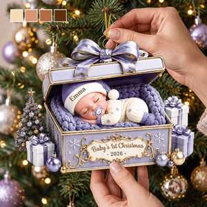 Personalized Christmas Acrylic Ornament With Sleeping Baby In Gift Box | Baby’s 1st Christmas Gift For Family